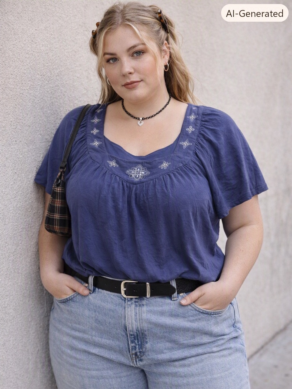 Tommy Hilfiger Embroidered Blue Blouse 2X 90s Retro Revival Boho Chic Coastal